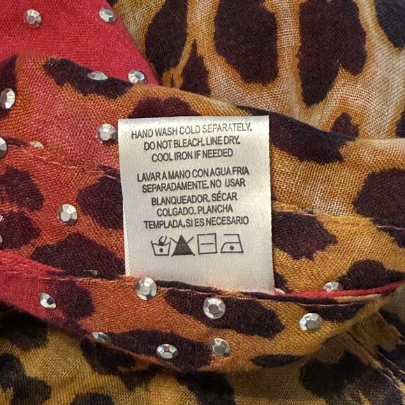 Large Leopard Spotted Scarf Bright Pink Accents Studded 27 x 100 NWT - Picture 14 of 14
